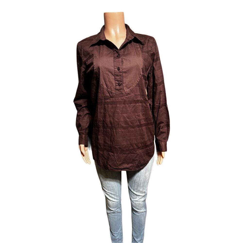 Women long sleeve tuxedo coffee bean button shirt M